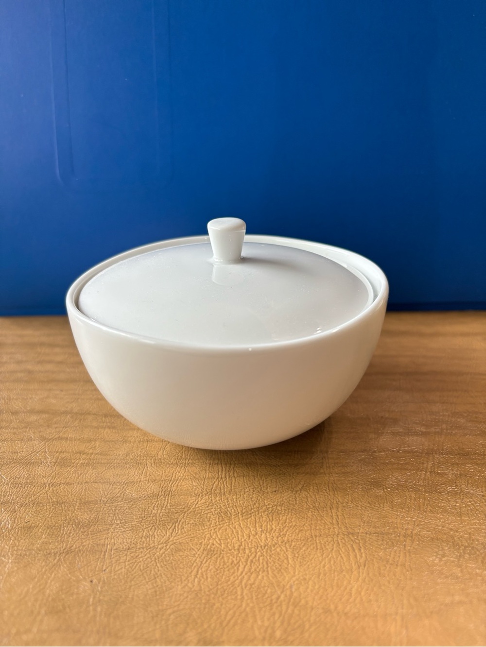 West Elm White Covered Ceramic Serving Bowl with Knob Lid